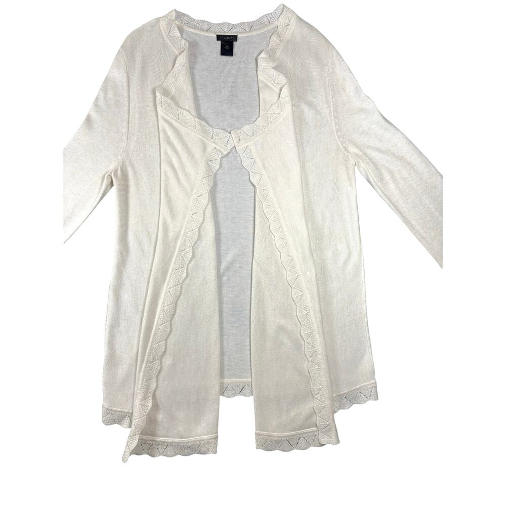 Ann Taylor Factory Ivory Scallop Trim Open Front Cardigan M